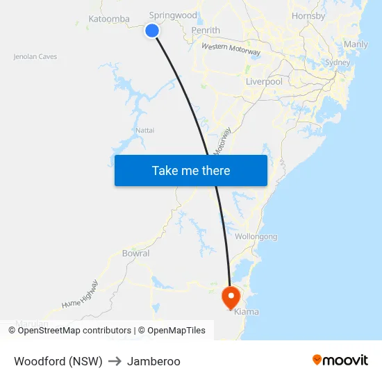 Woodford (NSW) to Jamberoo map