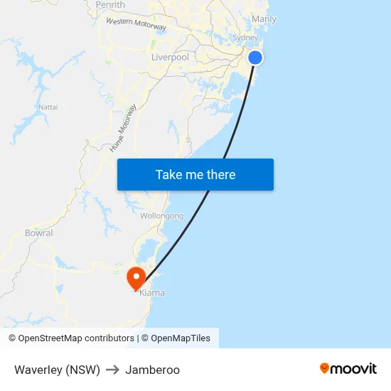 Waverley (NSW) to Jamberoo map