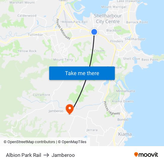 Albion Park Rail to Jamberoo map