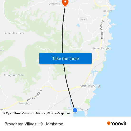 Broughton Village to Jamberoo map