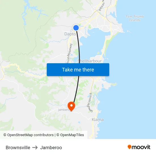 Brownsville to Jamberoo map