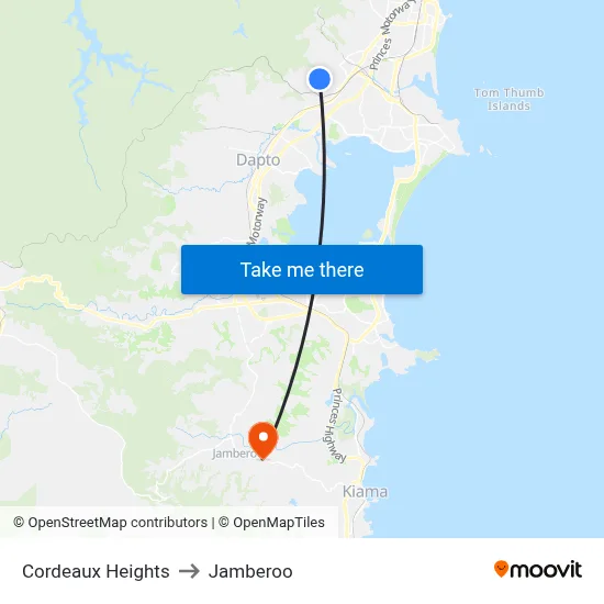Cordeaux Heights to Jamberoo map