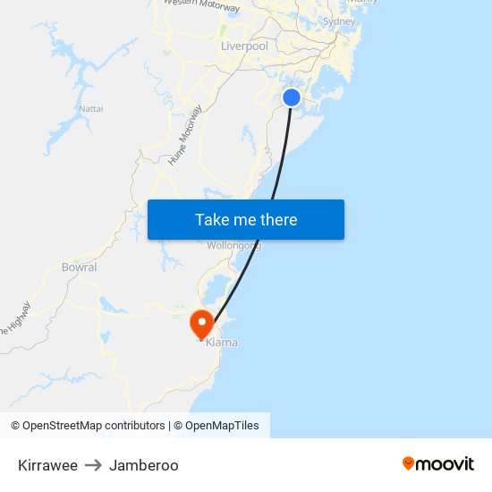 Kirrawee to Jamberoo map