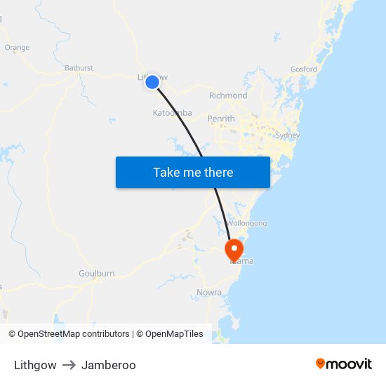 Lithgow to Jamberoo map