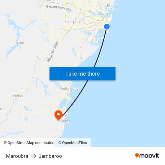 Maroubra to Jamberoo map
