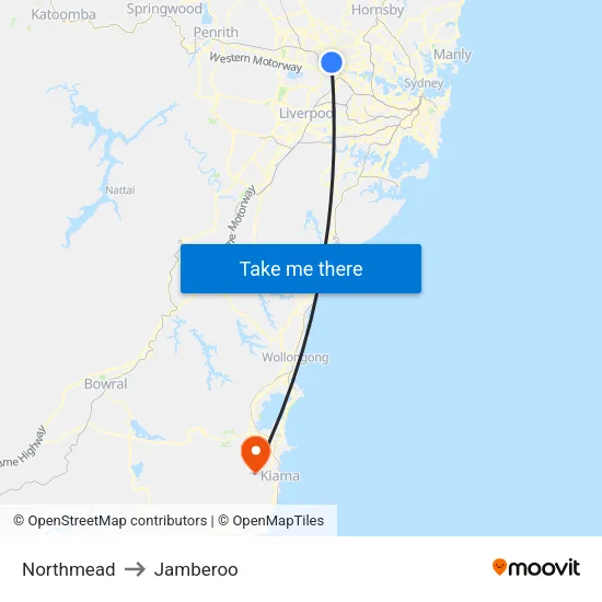 Northmead to Jamberoo map