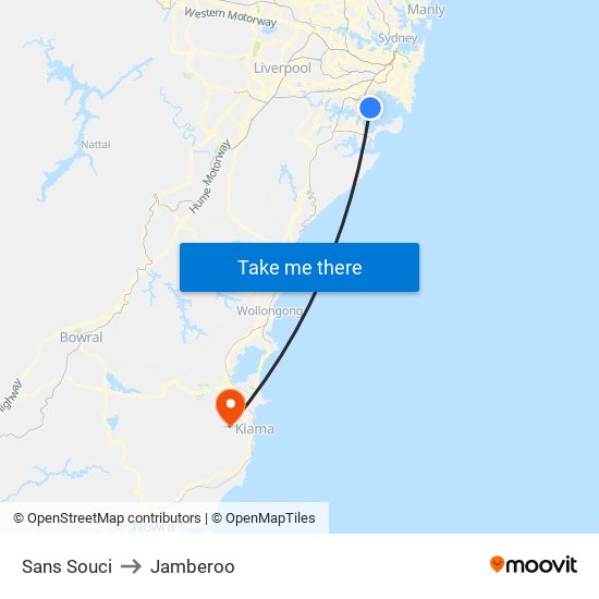 Sans Souci to Jamberoo map