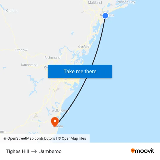 Tighes Hill to Jamberoo map