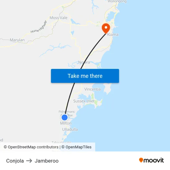 Conjola to Jamberoo map