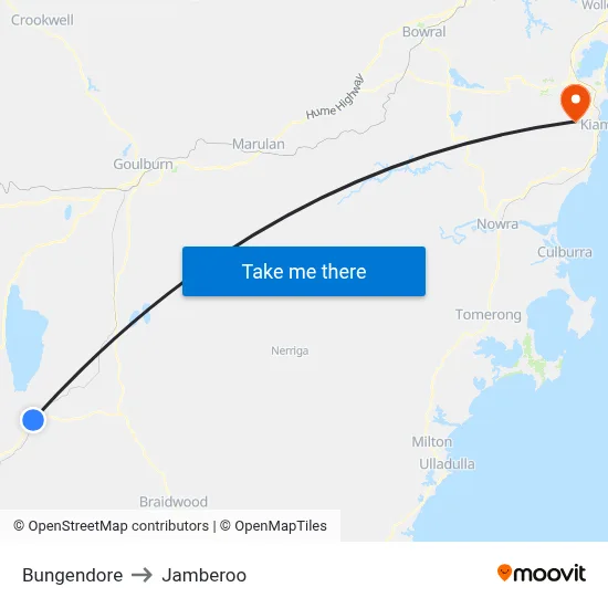 Bungendore to Jamberoo map