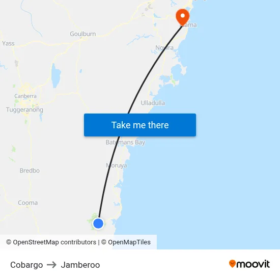 Cobargo to Jamberoo map