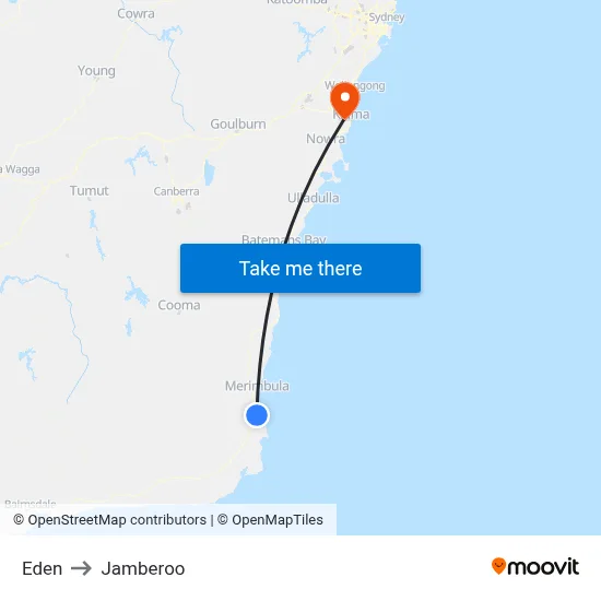Eden to Jamberoo map
