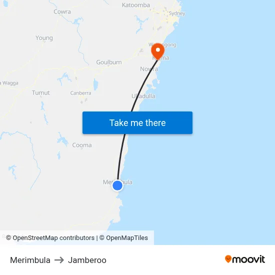 Merimbula to Jamberoo map