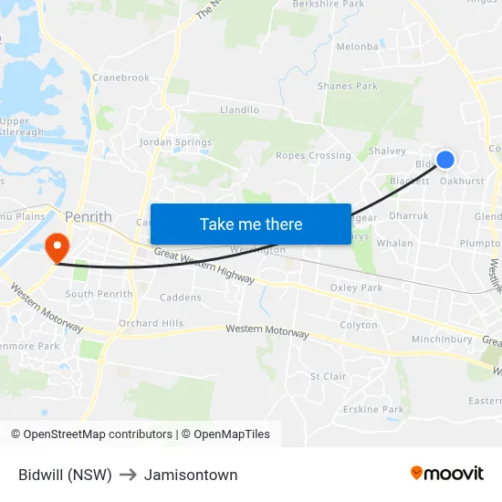 Bidwill (NSW) to Jamisontown map
