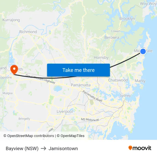 Bayview (NSW) to Jamisontown map