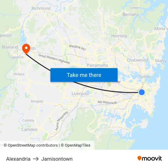 Alexandria to Jamisontown map