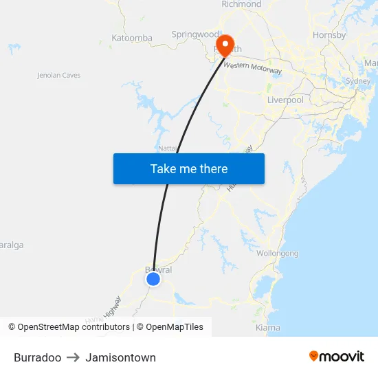 Burradoo to Jamisontown map