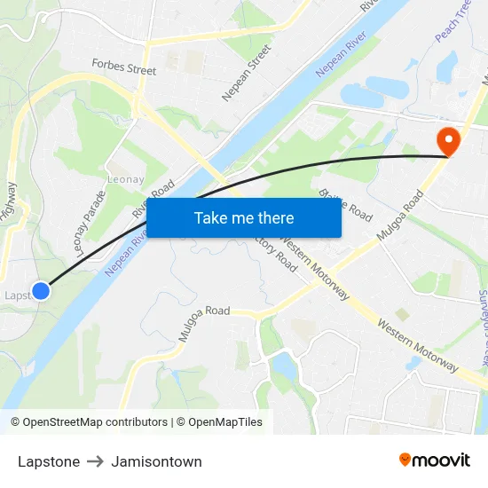 Lapstone to Jamisontown map