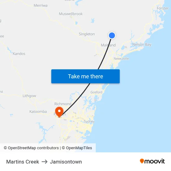 Martins Creek to Jamisontown map