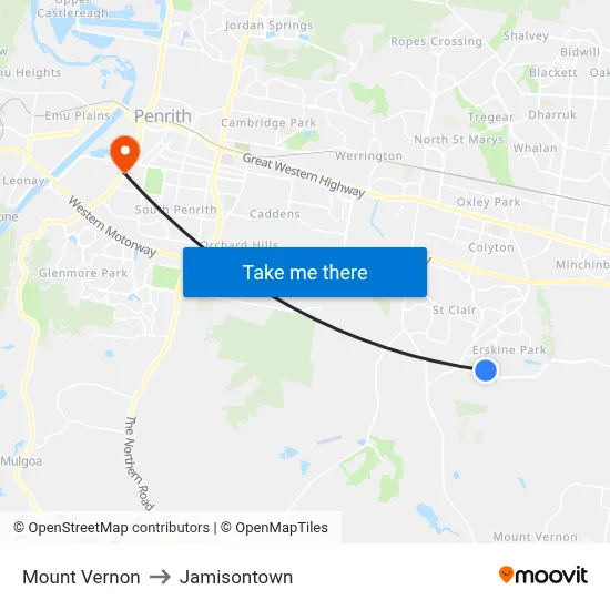 Mount Vernon to Jamisontown map