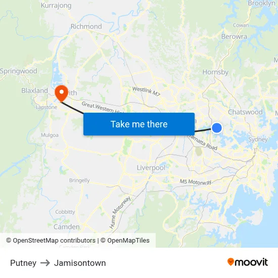 Putney to Jamisontown map