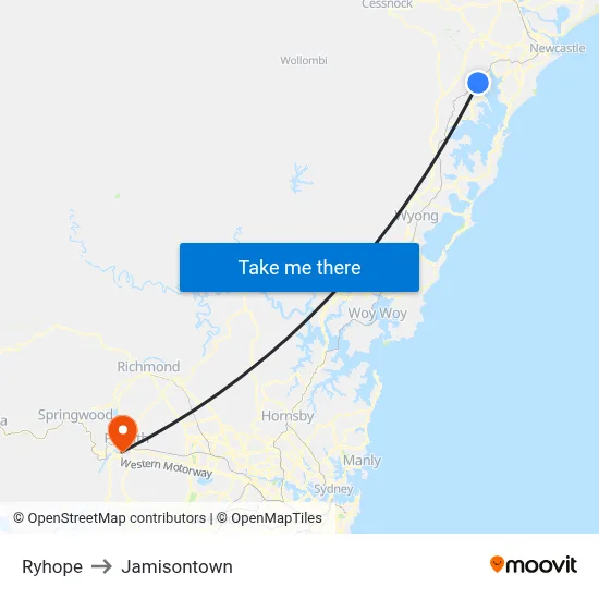 Ryhope to Jamisontown map