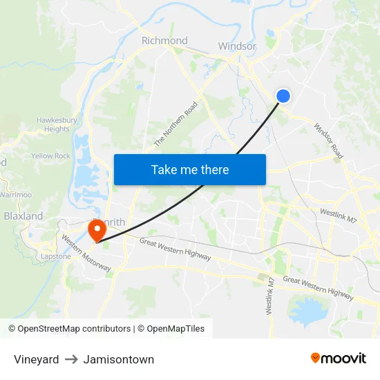 Vineyard to Jamisontown map