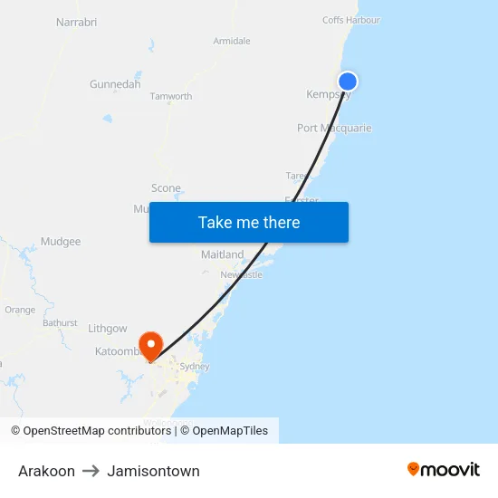 Arakoon to Jamisontown map