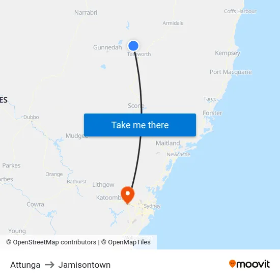 Attunga to Jamisontown map