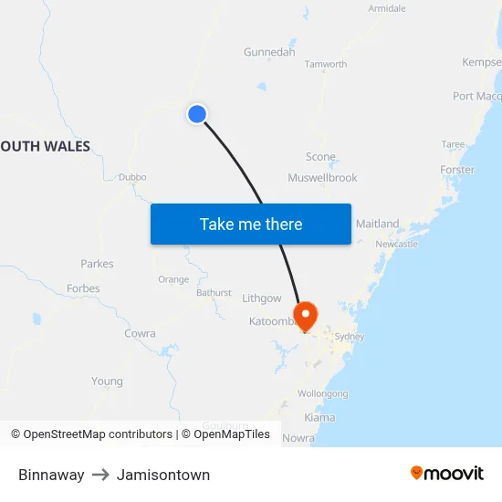 Binnaway to Jamisontown map