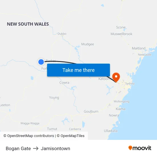 Bogan Gate to Jamisontown map