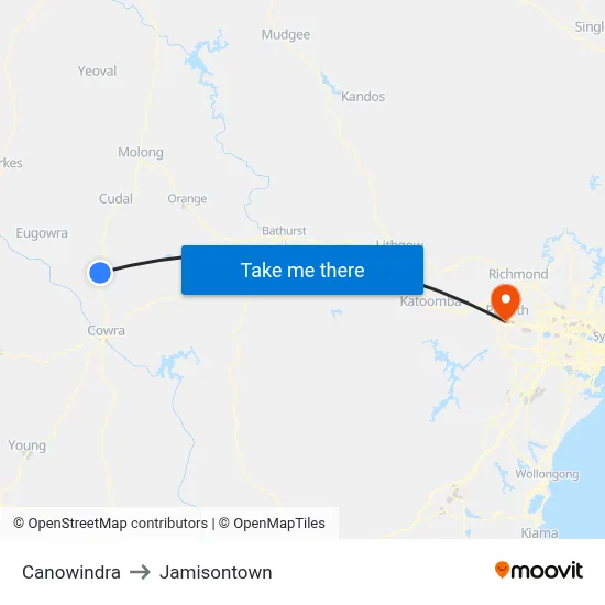 Canowindra to Jamisontown map