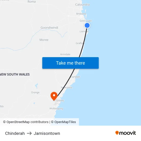 Chinderah to Jamisontown map