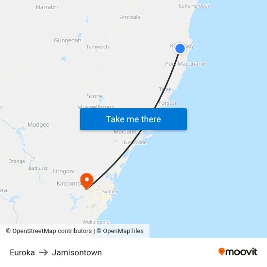 Euroka to Jamisontown map