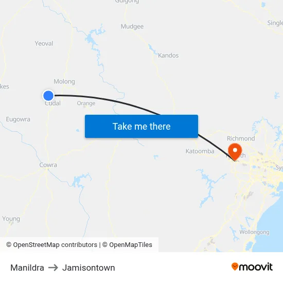 Manildra to Jamisontown map