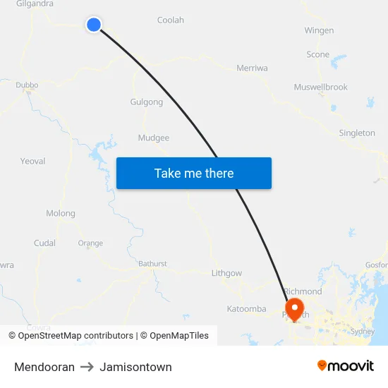 Mendooran to Jamisontown map