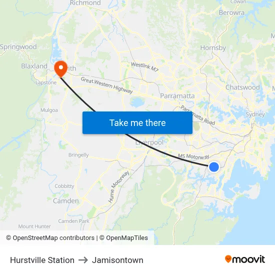 Hurstville Station to Jamisontown map