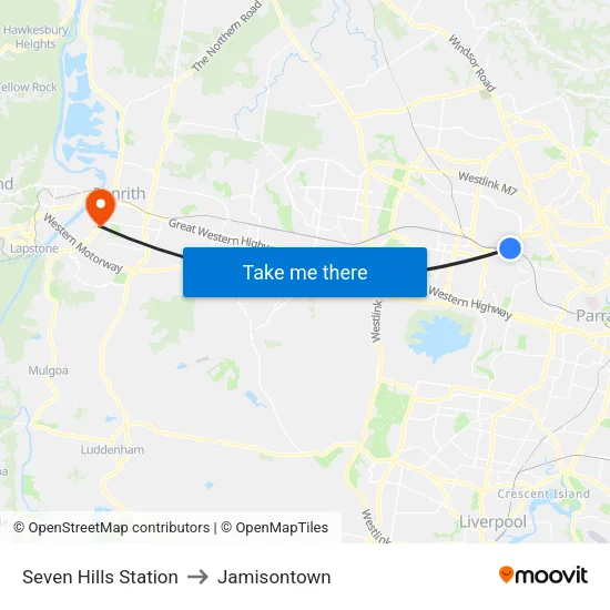 Seven Hills Station to Jamisontown map