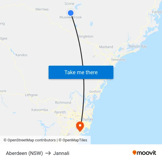 Aberdeen (NSW) to Jannali map