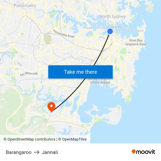 Barangaroo to Jannali map
