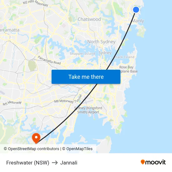 Freshwater (NSW) to Jannali map