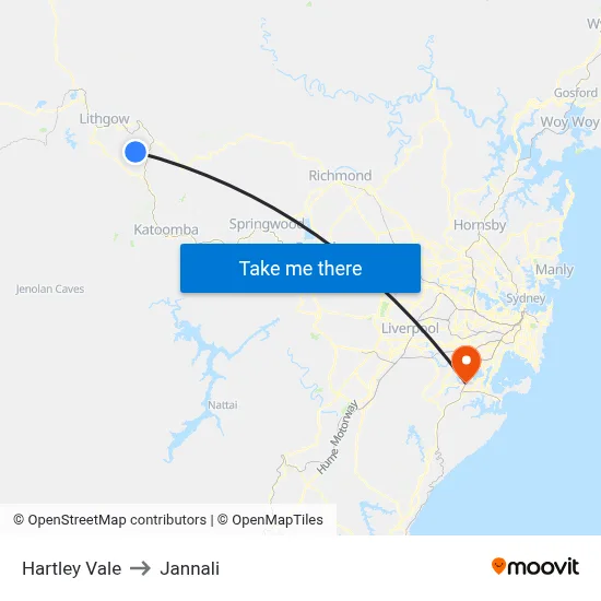 Hartley Vale to Jannali map