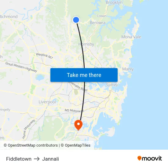Fiddletown to Jannali map