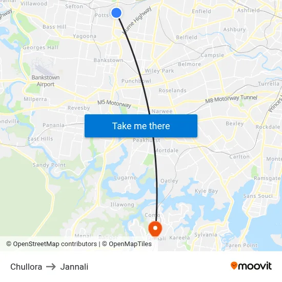 Chullora to Jannali map