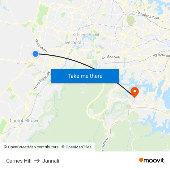 Carnes Hill to Jannali map