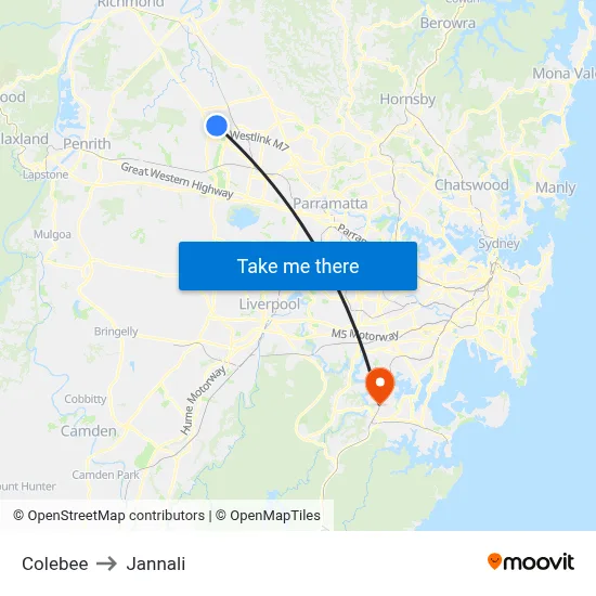 Colebee to Jannali map
