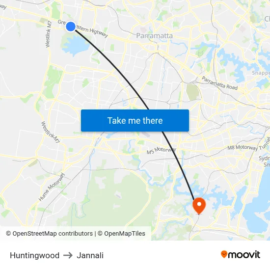 Huntingwood to Jannali map