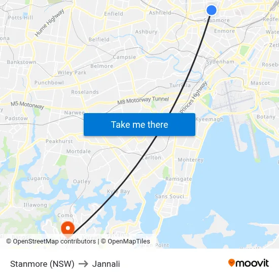 Stanmore (NSW) to Jannali map