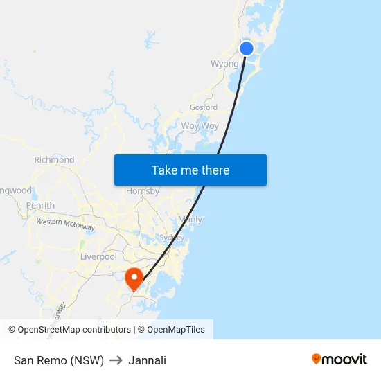 San Remo (NSW) to Jannali map