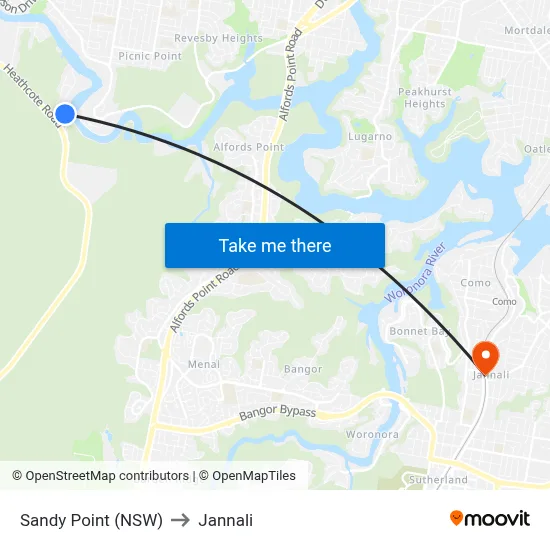 Sandy Point (NSW) to Jannali map